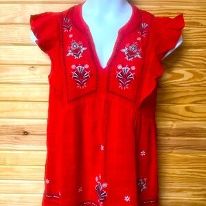 Red Ruffle Short Sleeve Embroidered Dress - Knox Rose